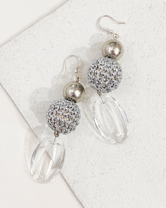 Silver Balls Statement Earrings- icicle