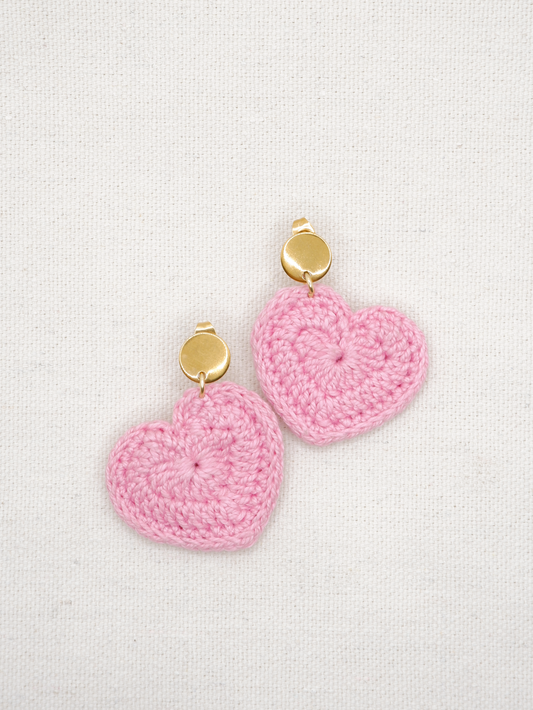 Twin Hearts dangling crochet earrings