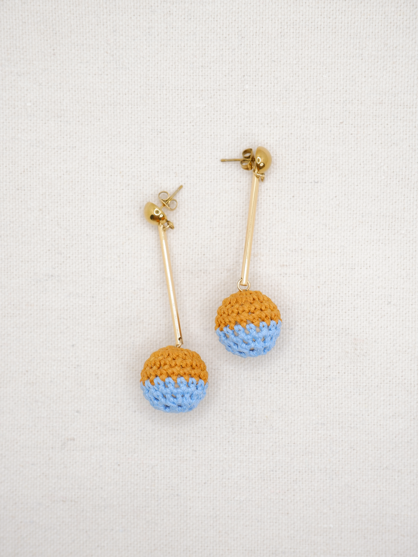 Colorblock crochet ball drop earrings- Desert Sky
