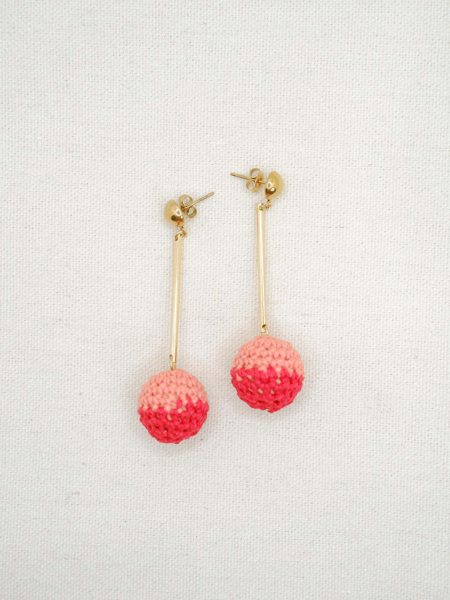 Colorblock crochet ball drop earrings- Peachy Red