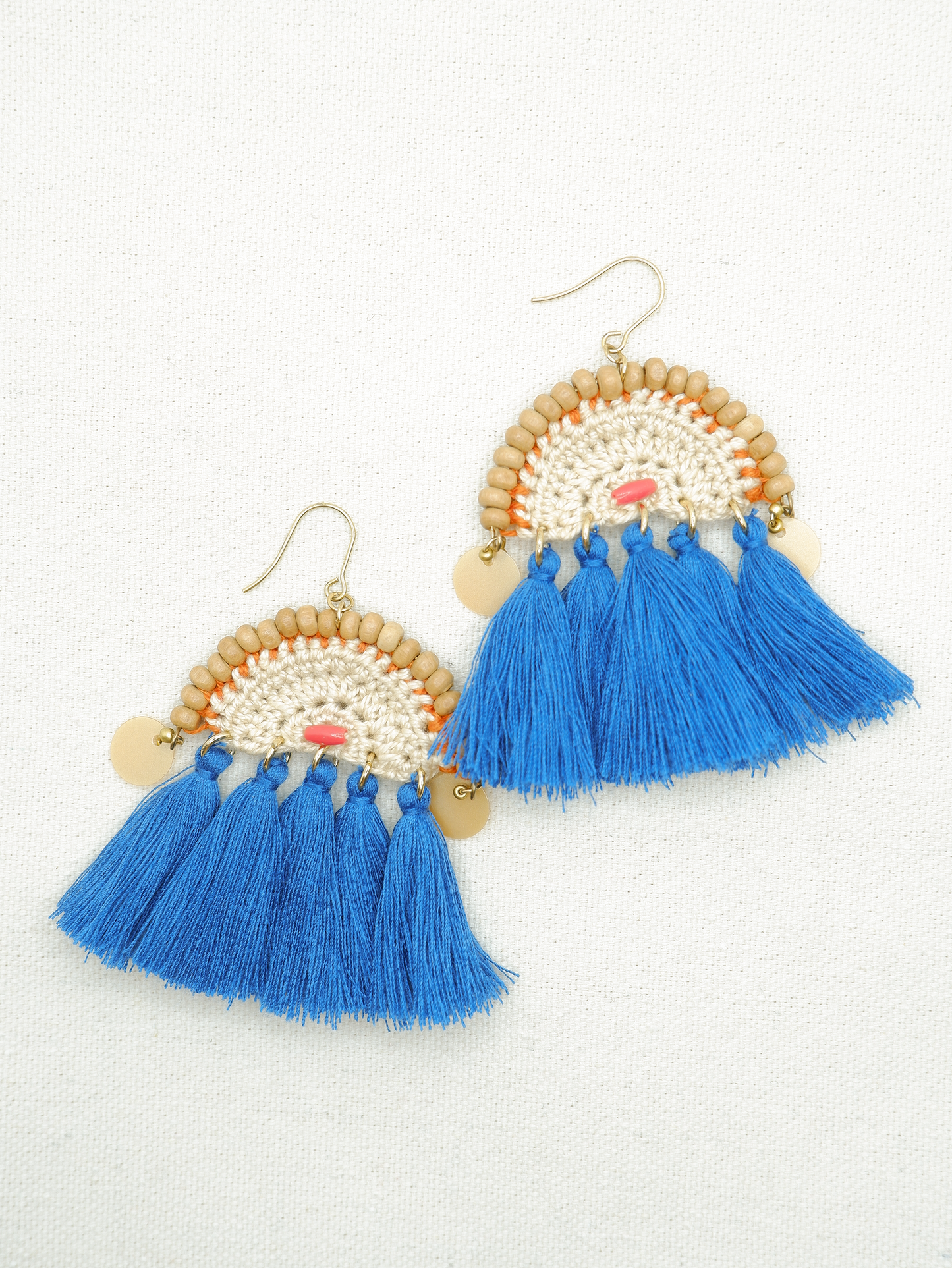 Millie crochet and tassel statement earrings- blue