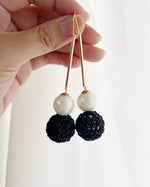 Load image into Gallery viewer, Holiday Ball Drop Earrings- glittery black

