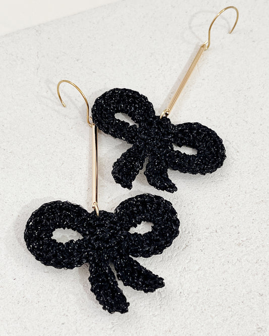 Holiday Bow Earrings- glittery black