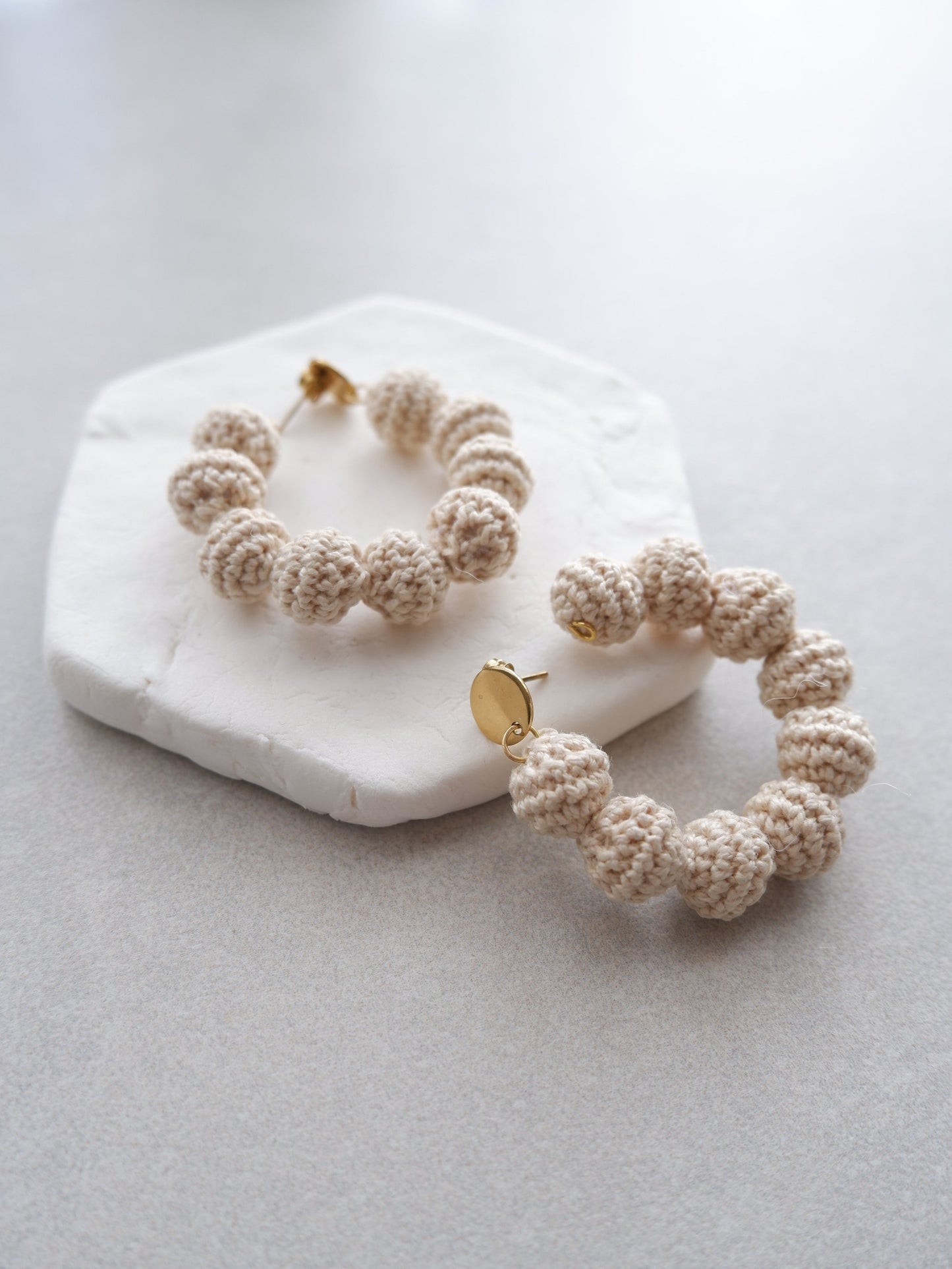 Aia crochet bonbon hoop earrings- Ecru