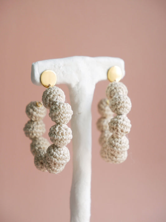 Aia crochet bonbon hoop earrings- Ecru