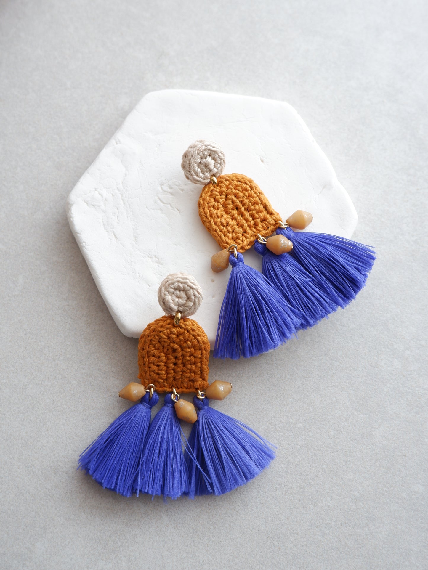 Amelia crochet and tassel statement earrings- Cobalt