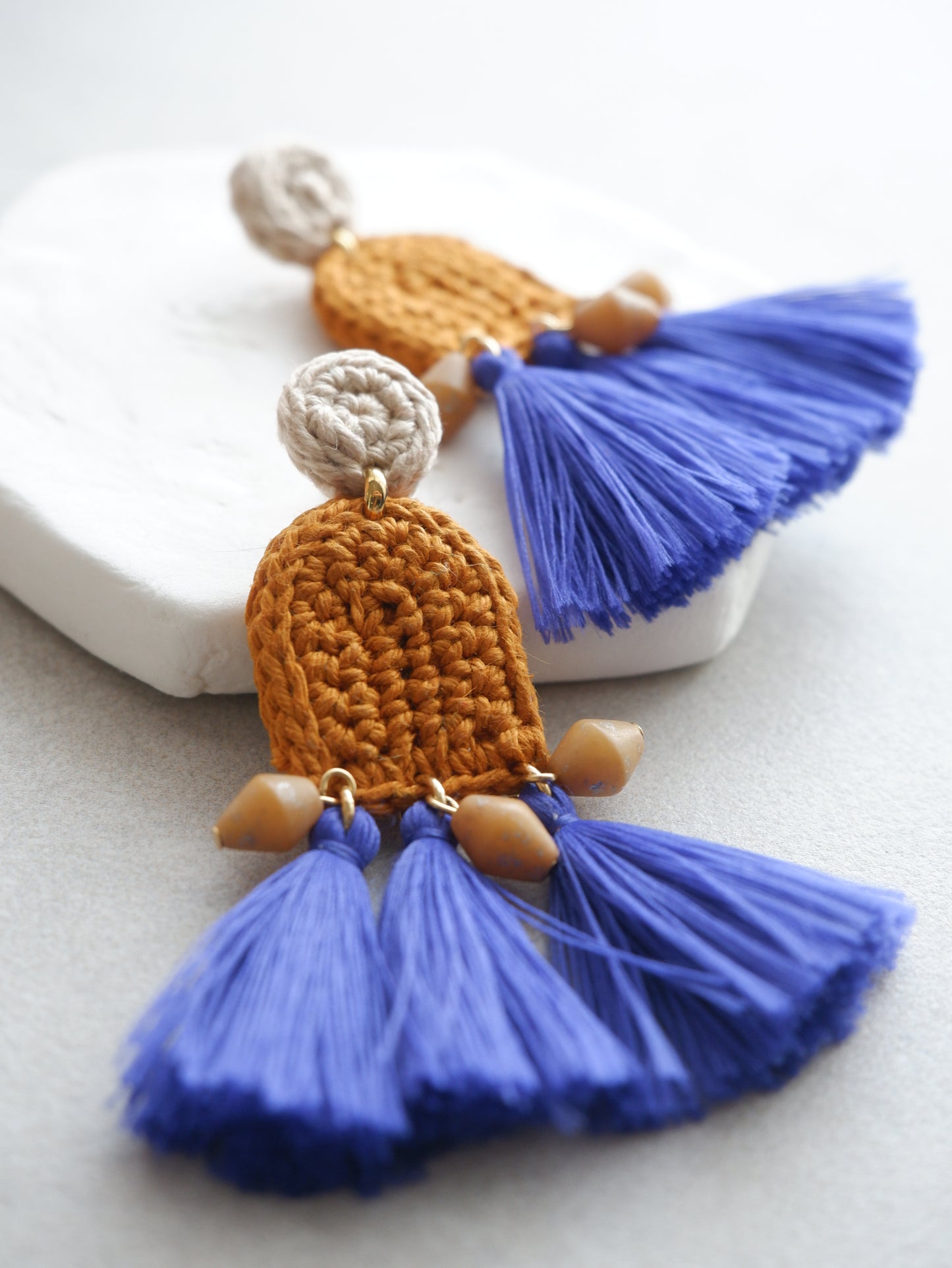 Amelia crochet and tassel statement earrings- Cobalt