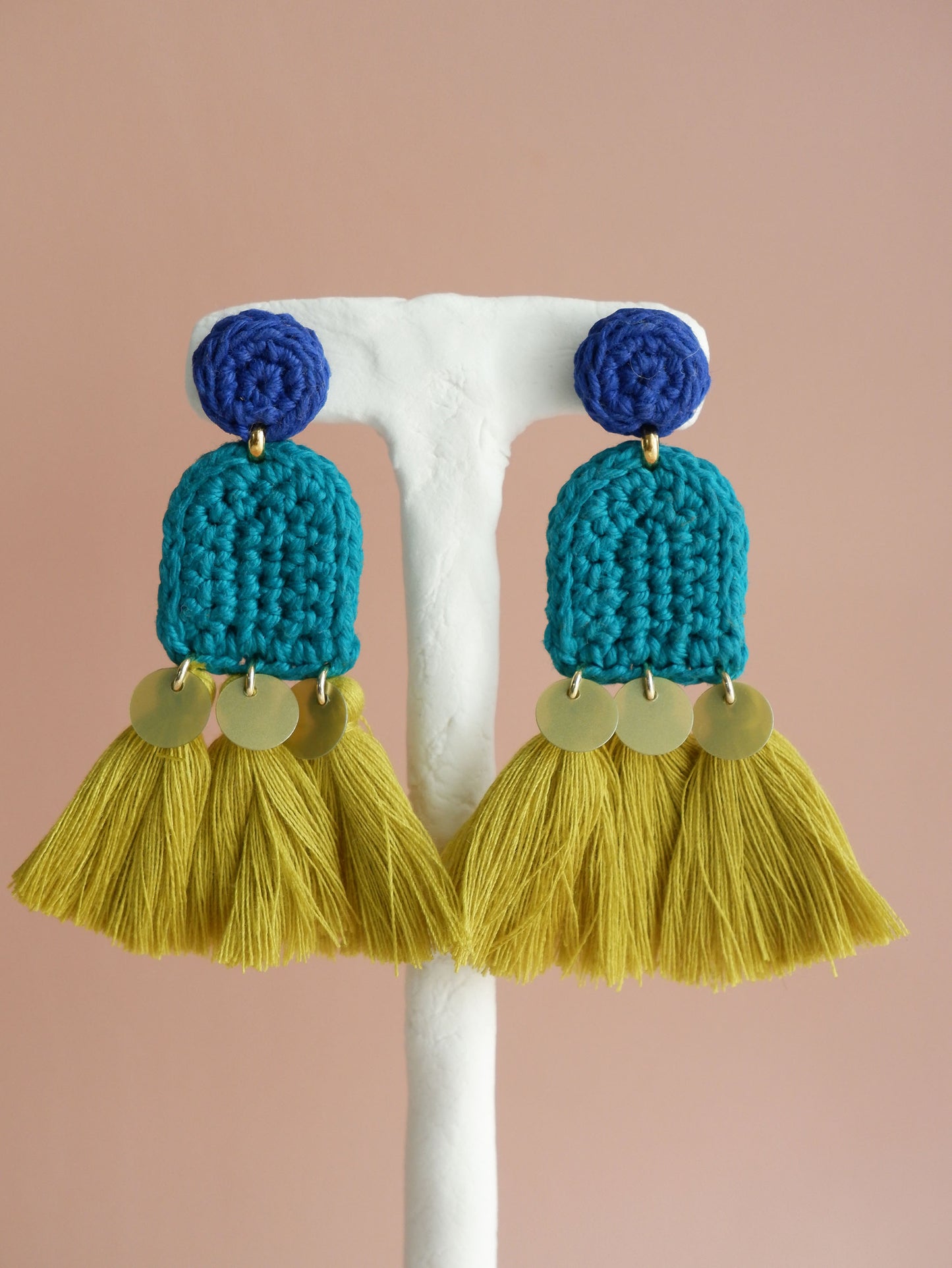 Amelia crochet and tassel statement earrings- Lagoon