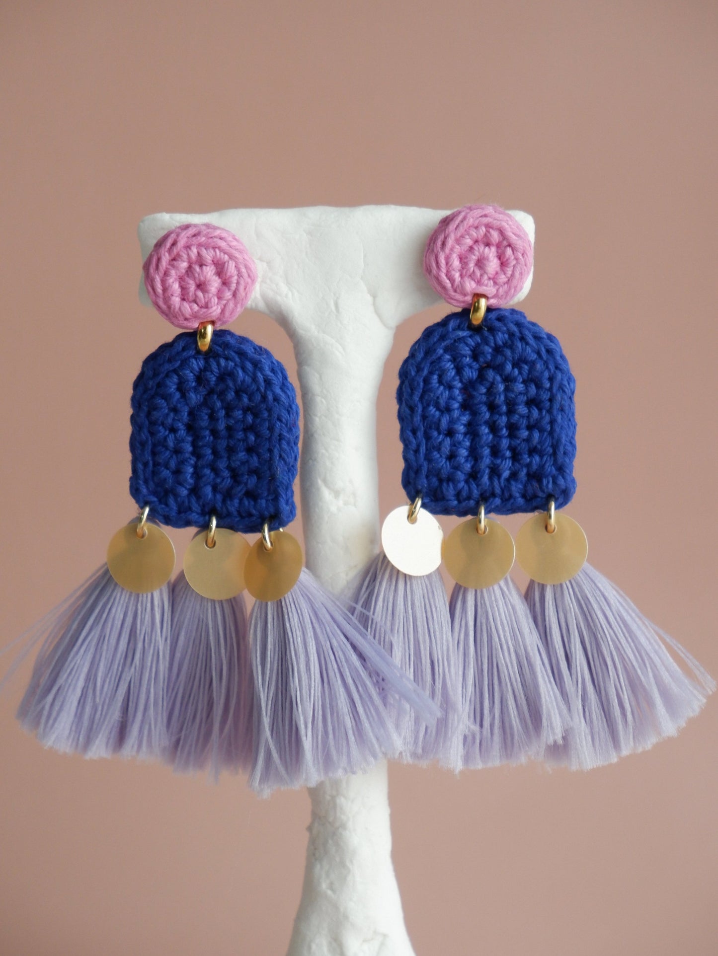 Amelia crochet and tassel statement earrings- Ultraviolet