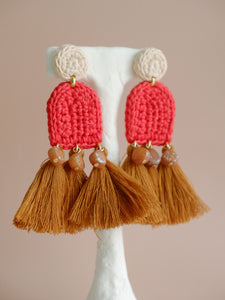 Amelia crochet and tassel statement earrings- Red Earth