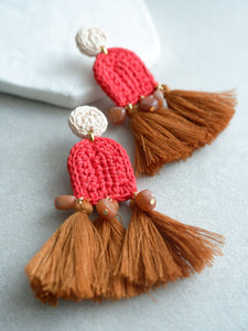 Amelia crochet and tassel statement earrings- Red Earth