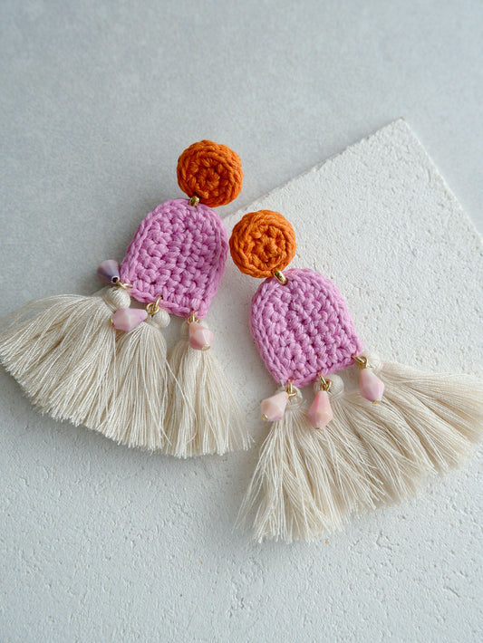 Amelia crochet and tassel statement earrings- Desert Rose