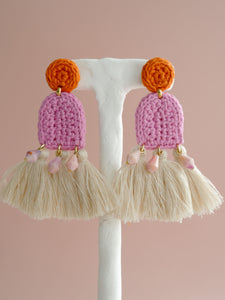 Amelia crochet and tassel statement earrings- Desert Rose