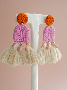 Amelia crochet and tassel statement earrings- Desert Rose