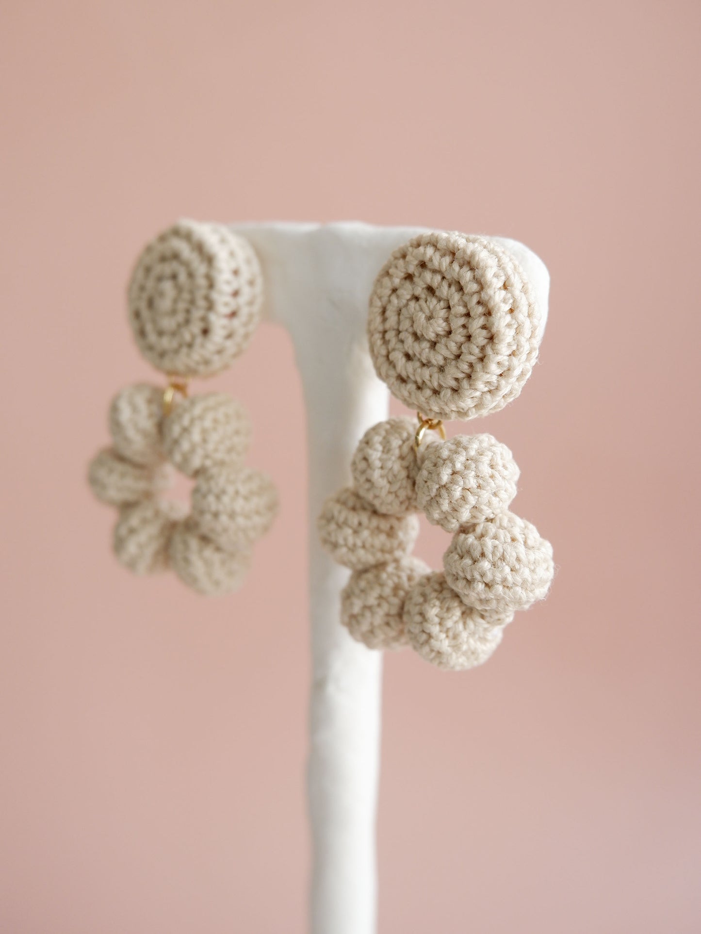 Bria crochet bonbon statement earrings- Ecru