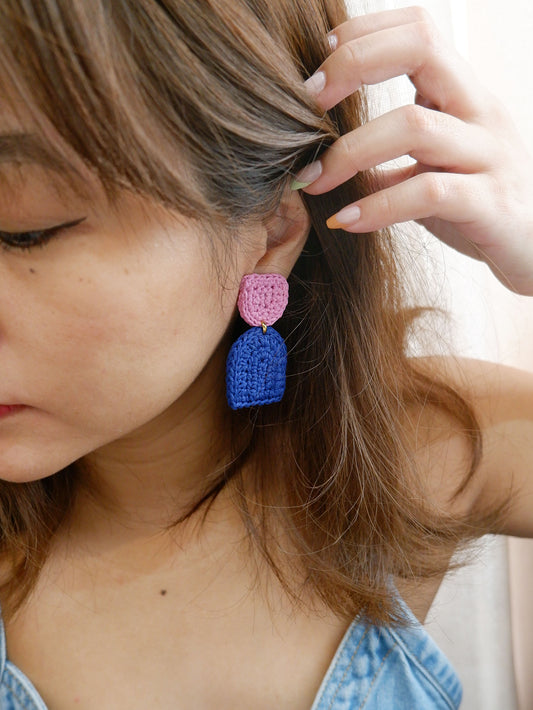 Addie colorblock crochet Mod earrings- Cool Tones