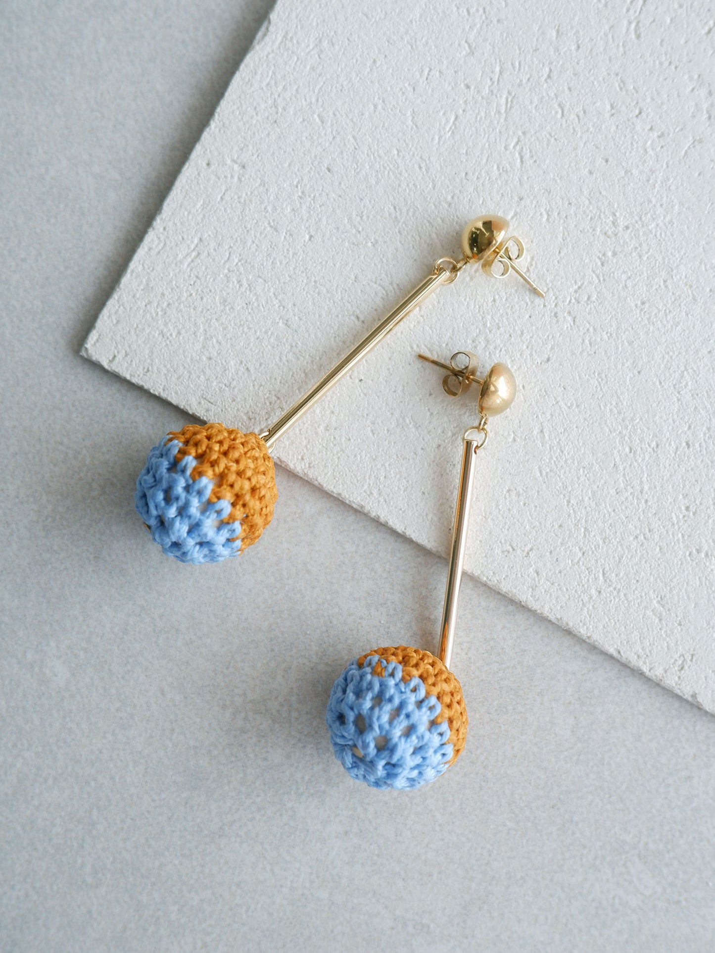 Colorblock crochet ball drop earrings- Desert Sky