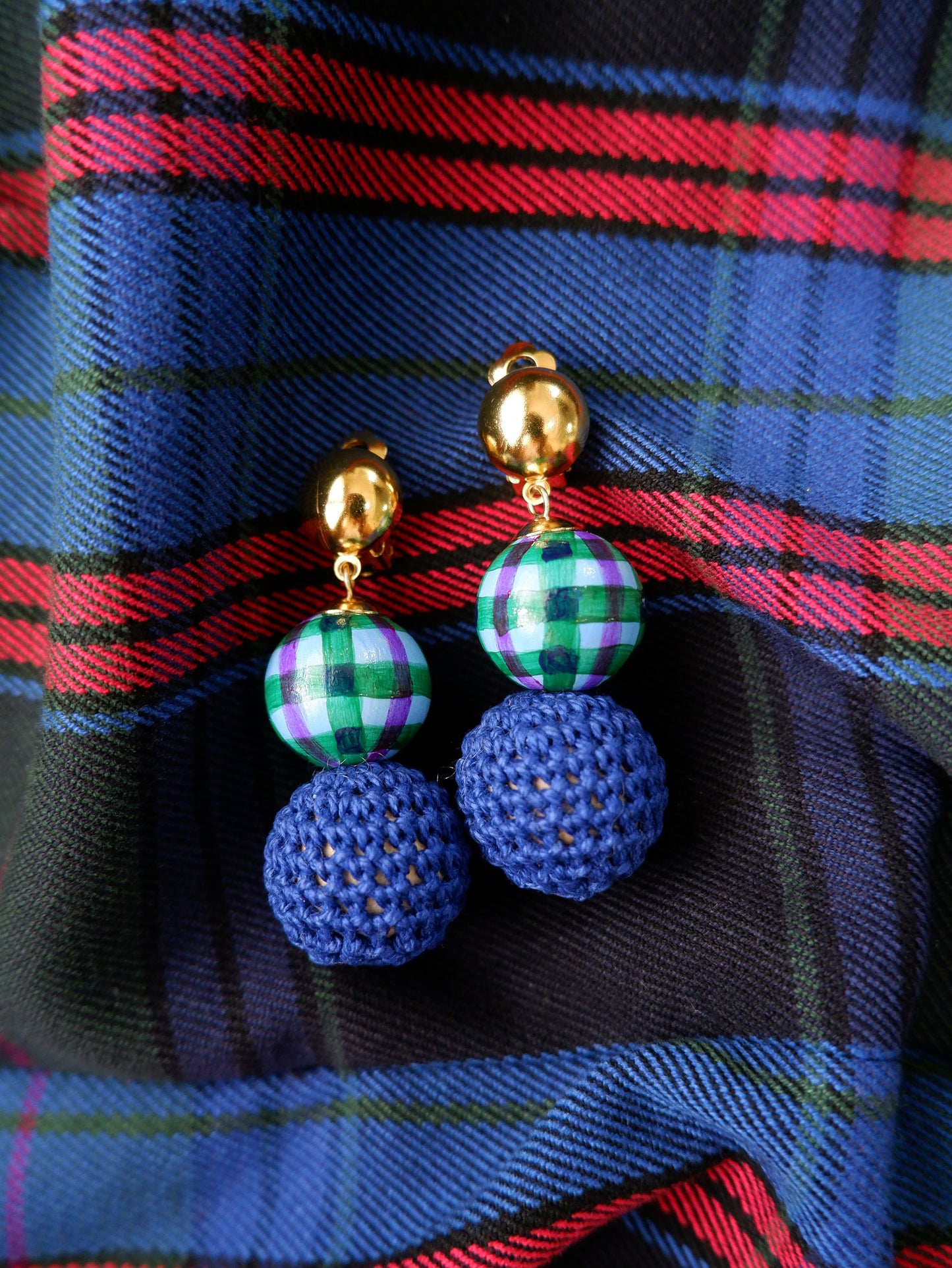 Holiday Baubles clip-on bead earrings- Blue