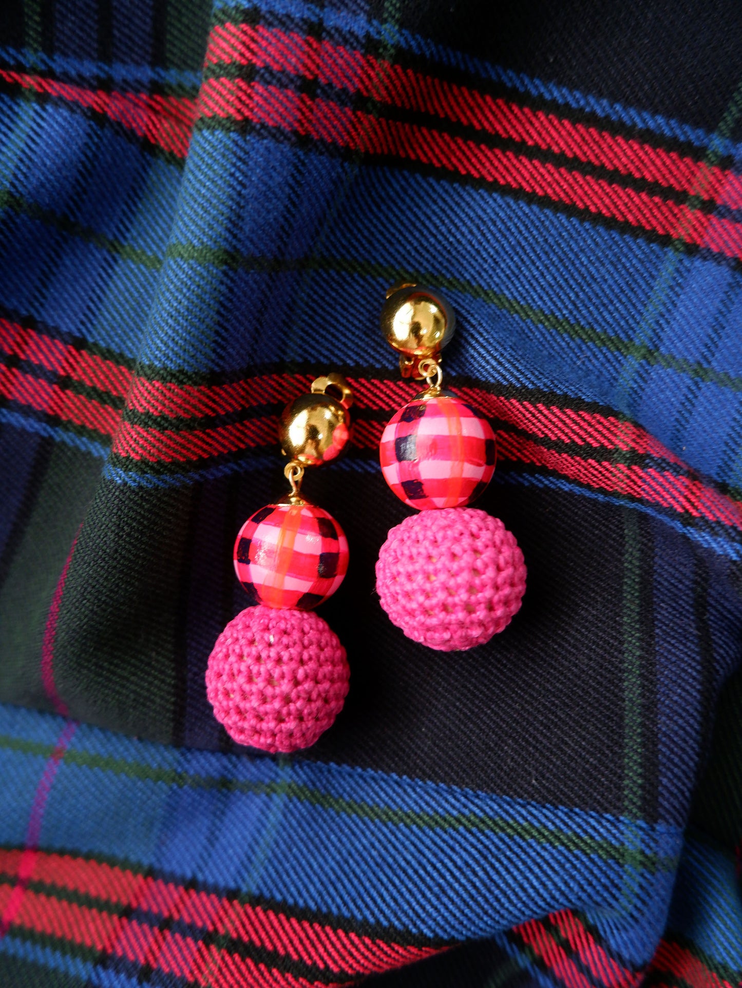 Holiday Baubles clip-on bead earrings- Magenta