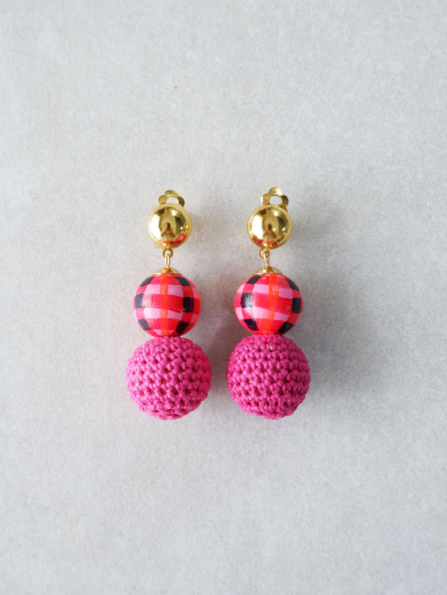 Holiday Baubles clip-on bead earrings- Magenta