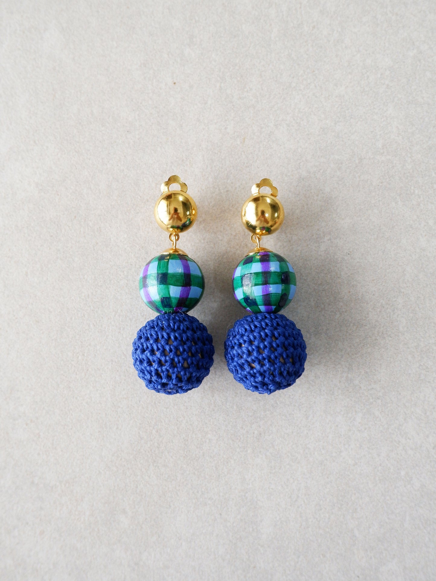 Holiday Baubles clip-on bead earrings- Blue