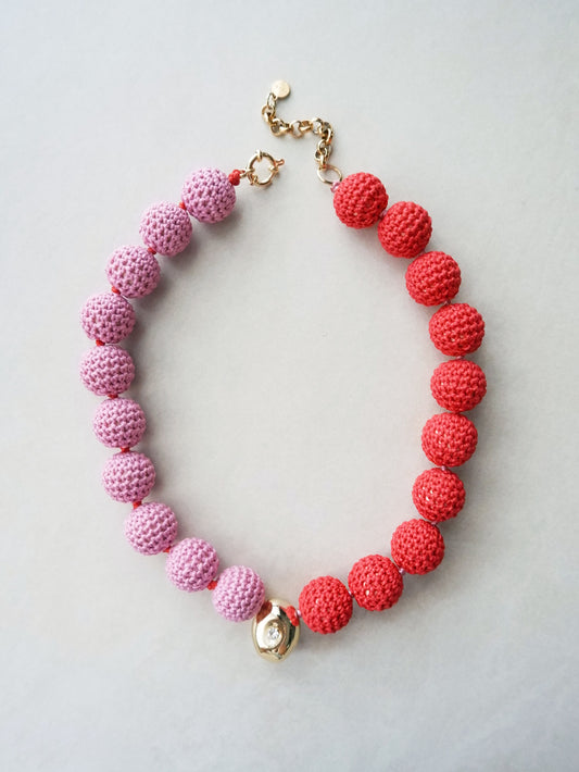 Bonnie Two-Tone Beaded Collar Necklace- lilac & red