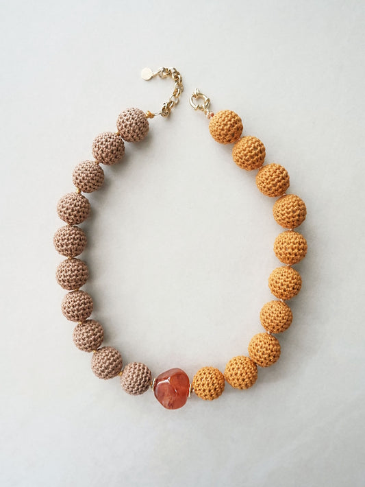 Bonnie Two-Tone Beaded Collar Necklace- mocha & mustard