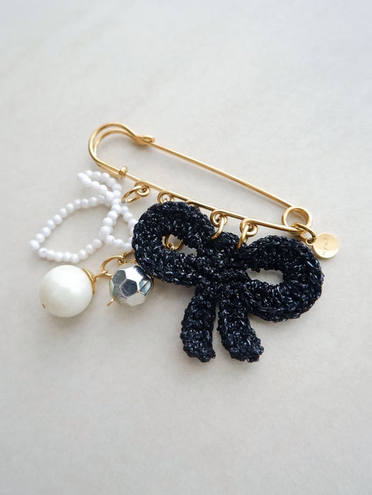 Sparkly Bow Safety Pin Brooch