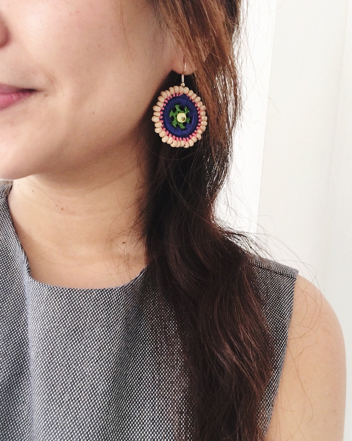 Enna beaded crochet disc earrings